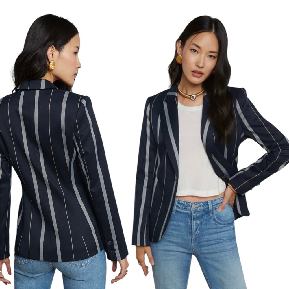 NWT $595 L’AGENCE Clementine Striped Blazer Sz 10 Large